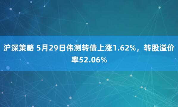 沪深策略 5月29日伟测转债上涨1.62%，转股溢价率52.06%